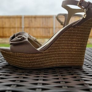 G by Guess Beige Dalina Wedge Sandals Size 7.5